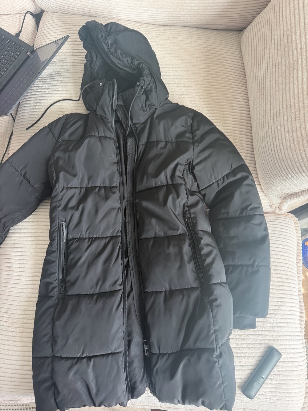 Zara Black Hooded Long Puffer Coat
